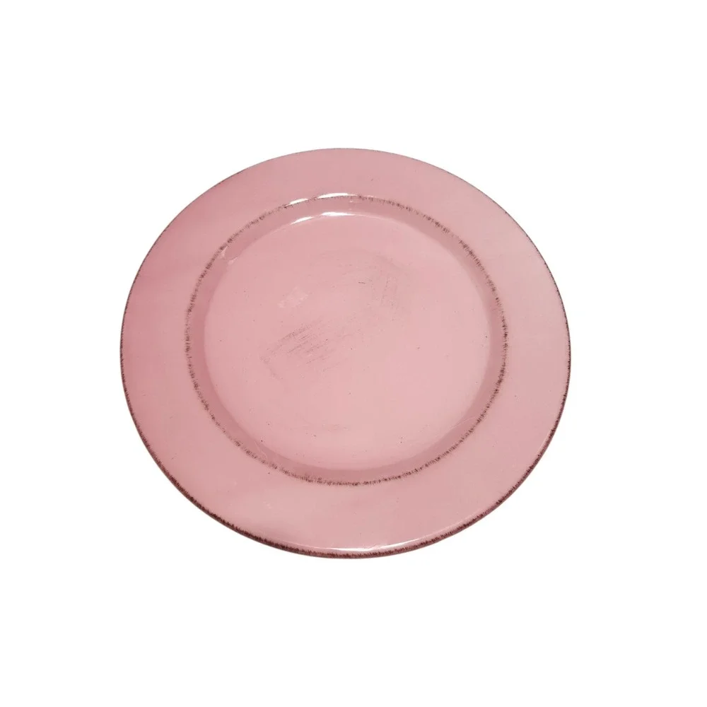 Bizzirri Italy Pink Ceramic Dinnerware‎ Set 4pc Plates Mug Distressed Rim Tuscan